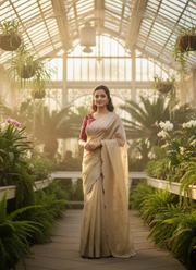 Champagne Gold Designer Saree – Sequins & Zari Work with Red Corset Blouse 4