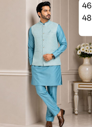 Big Size Silk Kurta Koti Polo Pant Set 3