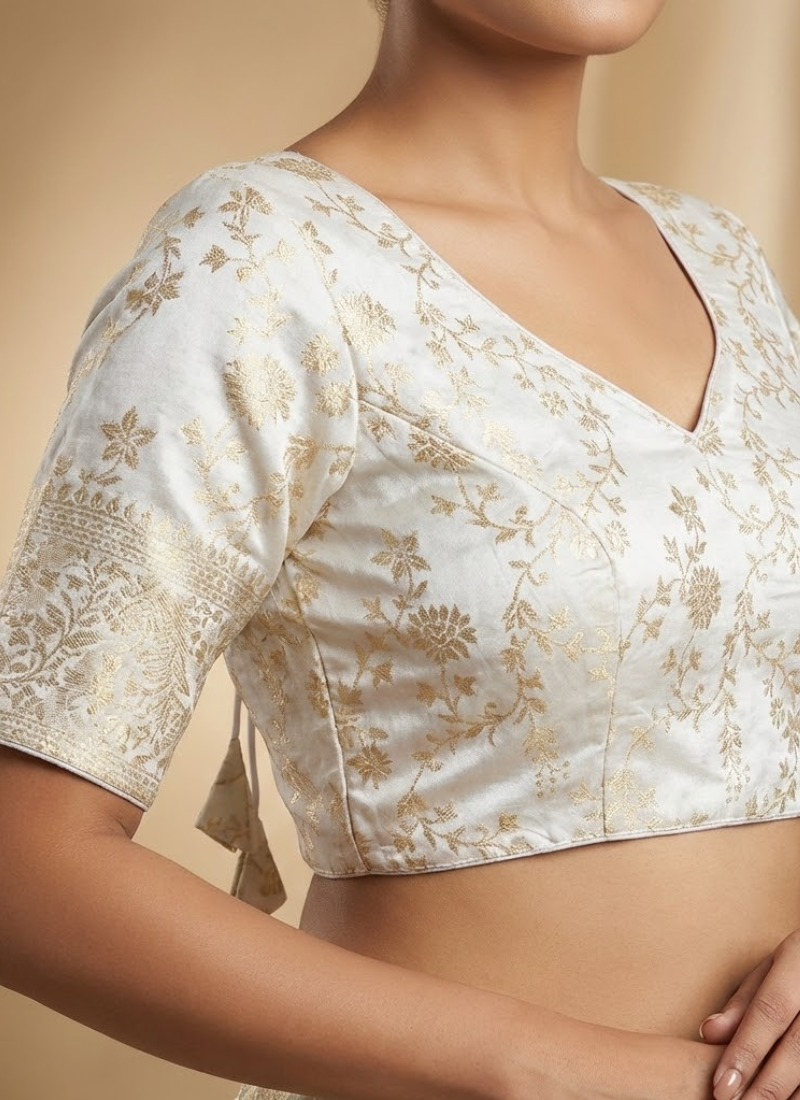 Pure Dola Silk Partywear Blouse with Front Open Style