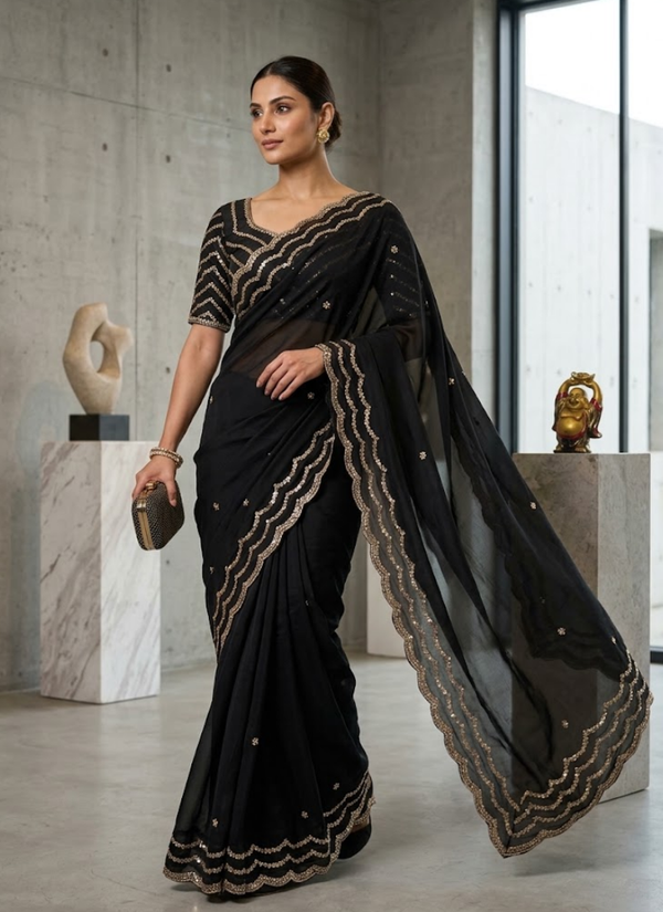 Pure Fandy Satin Silk Saree | Designer Indian Traditional Wear Online Australia