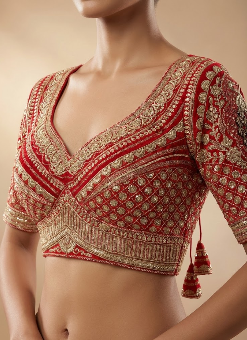 Roman Silk Women’s Blouse with Heavy Embroidery & Back‑Open Design