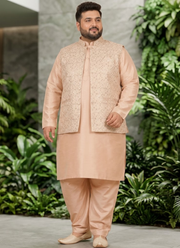 Men's Big Size Silk Kurta Pyjama with Jacquard Koti | Designer Indian Men's Wear Australia 3