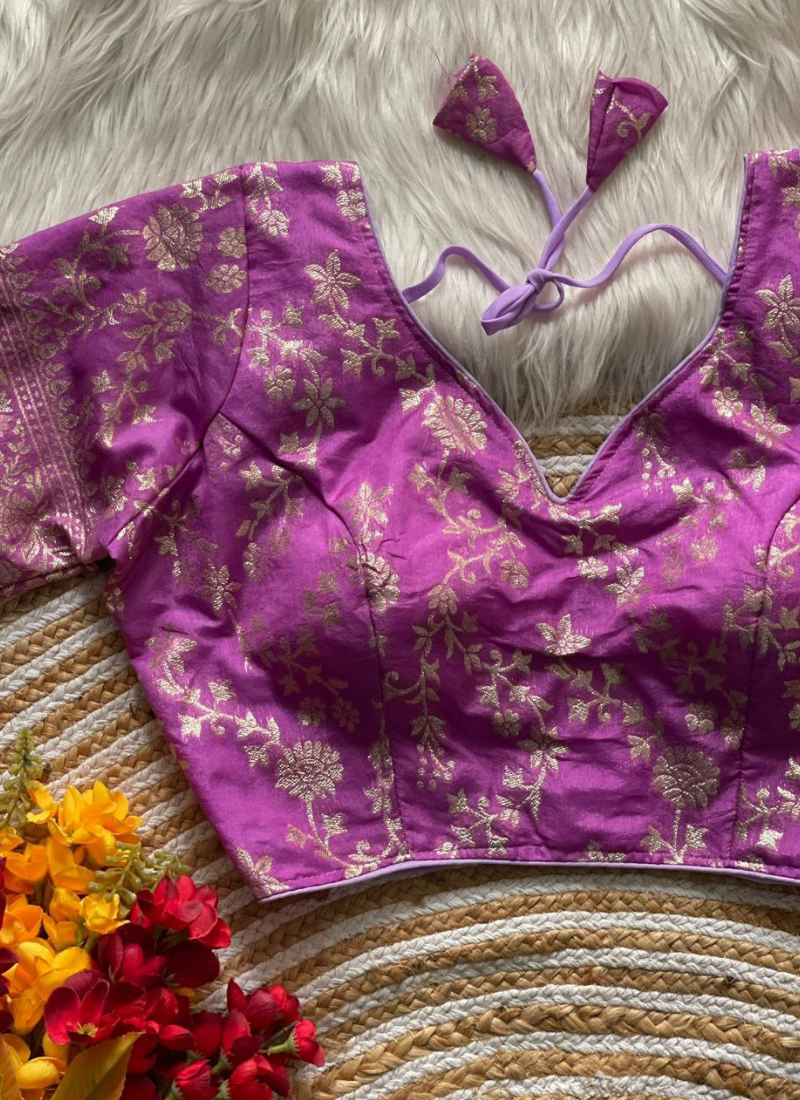 Pure Dola Silk Partywear Blouse with Front Open Style