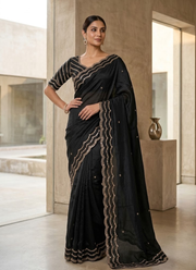 Pure Fandy Satin Silk Saree with Rose Gold Beadwork 21