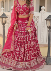 Pink Viscose Jacquard Lehenga Choli with Sequins Embroidery + Russian Silk Dupatta 5