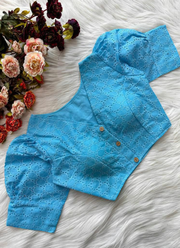 Pure Cotton Hakoba Puff Sleeve Blouse with Football Design 28