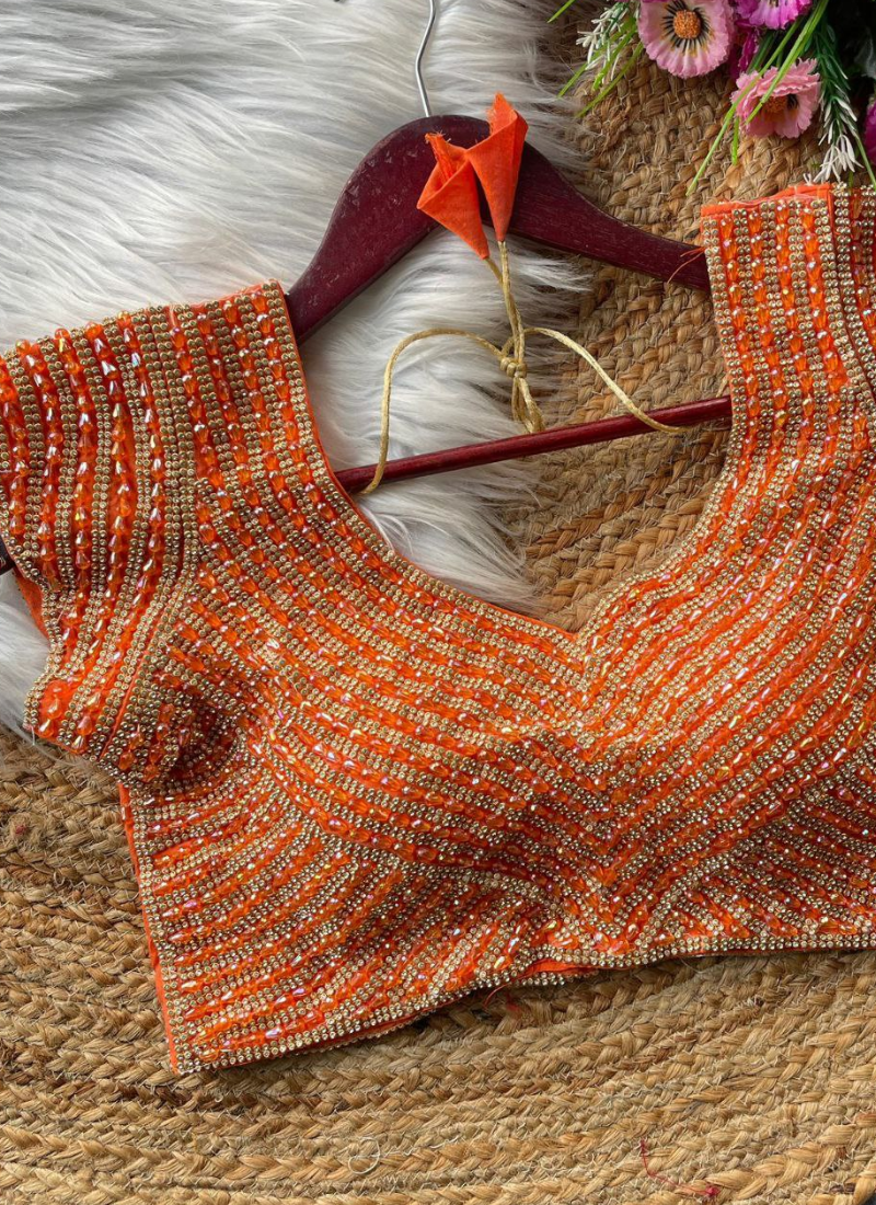 Pure Silk Handcrafted Blouse with Pearl & Beads Work