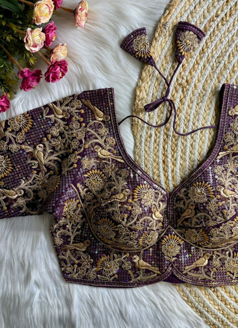 Roman Silk Women’s Blouse with Jari, Sequins & Codding Thread Work