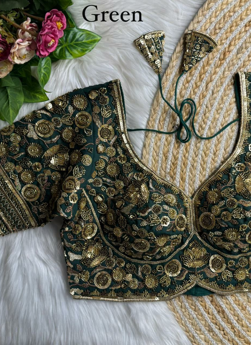 Heavy Jari & Beads Work Pure Roman Silk Blouse