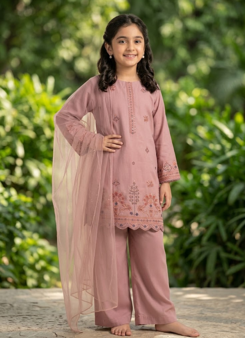 Girls Embroidered Chiffon Midi Shirt Set – 3 Piece Party Wear Outfit Australia