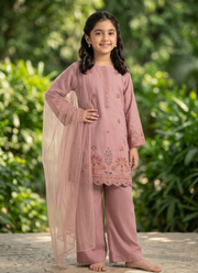 Girls Embroidered Chiffon Midi Shirt Set – 3 Piece Party Wear Outfit 1