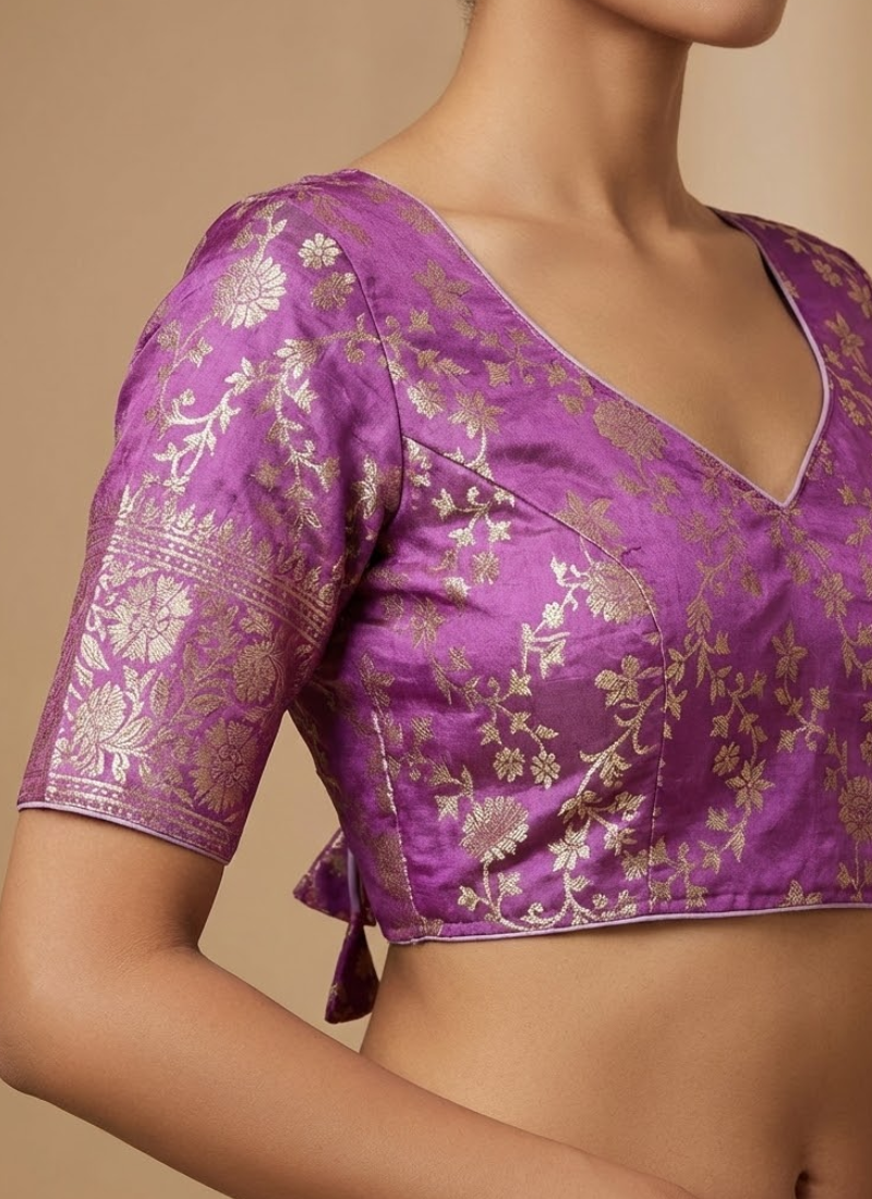 Pure Dola Silk Partywear Blouse with Front Open Style