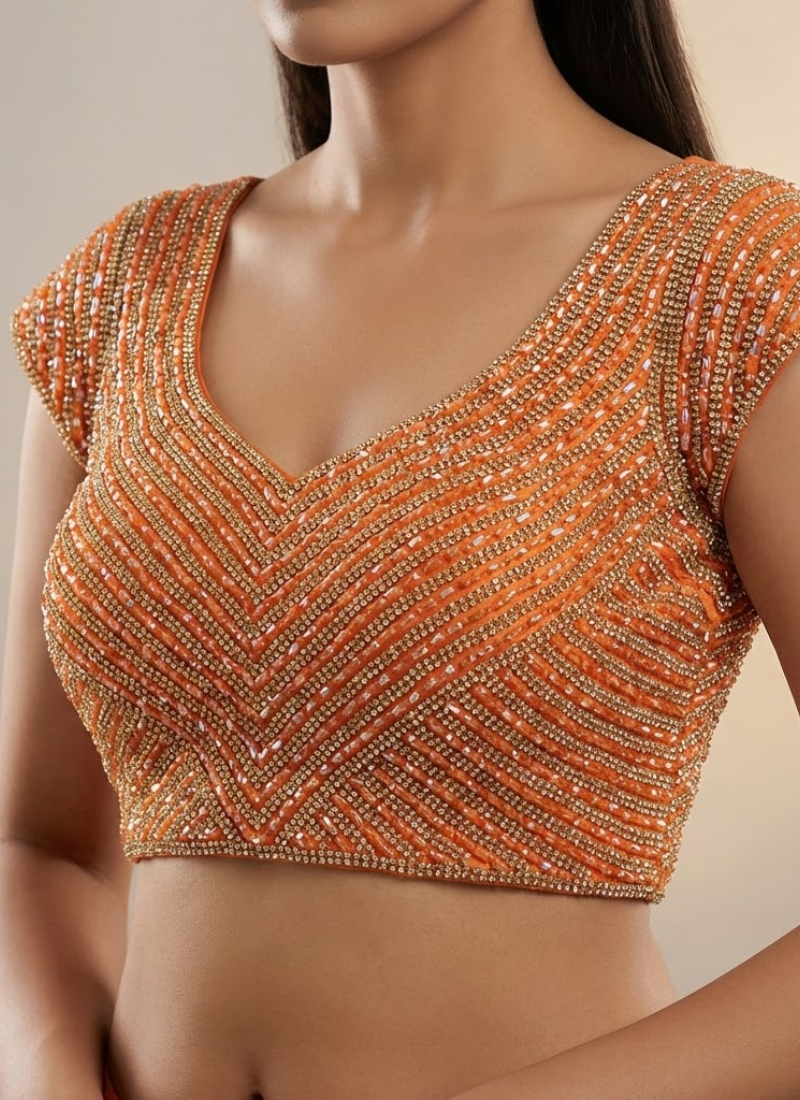 Pure Silk Handcrafted Blouse with Pearl & Beads Work