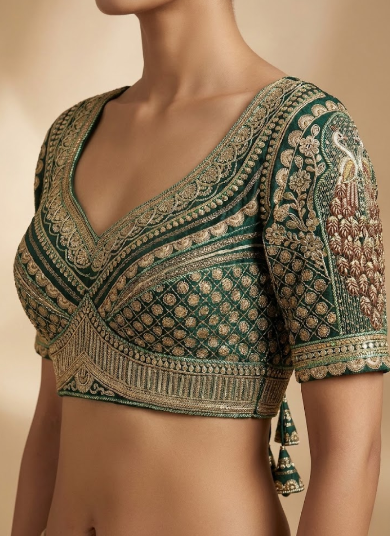 Roman Silk Women’s Blouse with Heavy Embroidery & Back‑Open Design