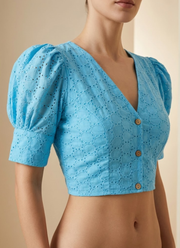 Pure Cotton Hakoba Puff Sleeve Blouse with Football Design 11