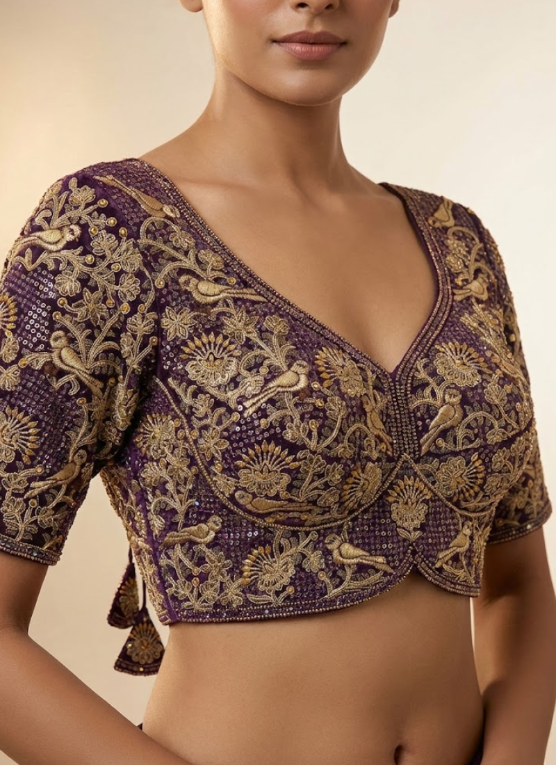Roman Silk Women’s Blouse with Jari, Sequins & Codding Thread Work