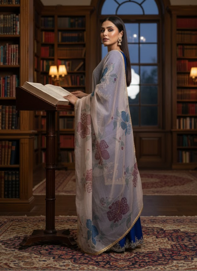 Royal Blue Chinon Silk Sharara Suit – Elegant Sharara Set