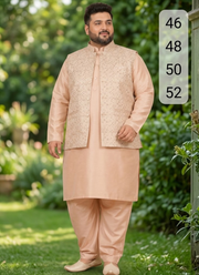 Men's Big Size Silk Kurta Pyjama with Jacquard Koti | Designer Indian Men's Wear Australia 2