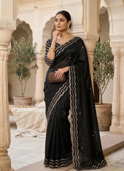 Pure Fandy Satin Silk Saree with Rose Gold Beadwork 22