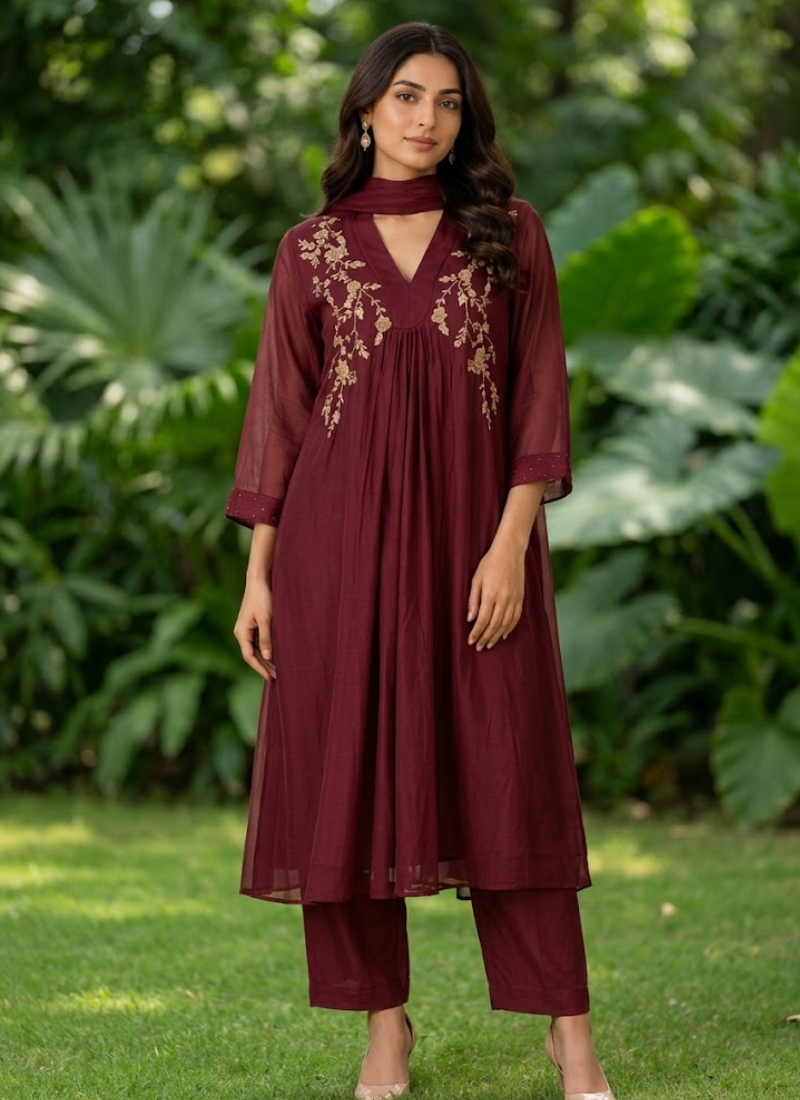 Premium Mul Chanderi Three-Piece Kurta Set | Indian Occasion Wear Online Australia Australia
