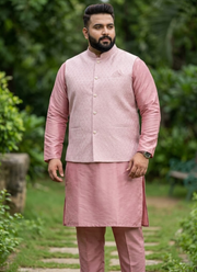 Jacquard Koti Silk Kurta Polo Pant Set For Men 2
