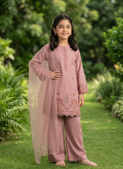 Girls Embroidered Chiffon Midi Shirt Set – 3 Piece Party Wear Outfit 2