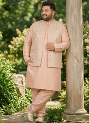 Men's Big Size Silk Kurta Pyjama with Jacquard Koti | Designer Indian Men's Wear Australia 4