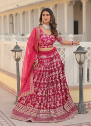 Pink Viscose Jacquard Lehenga Choli with Sequins Embroidery + Russian Silk Dupatta 3