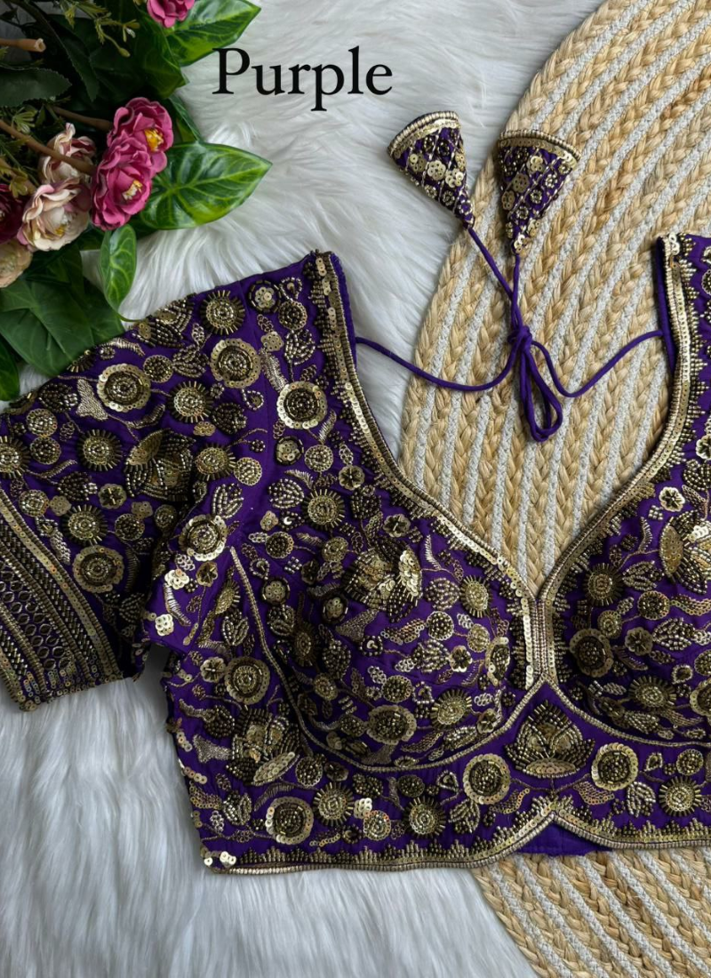 Heavy Jari & Beads Work Pure Roman Silk Blouse