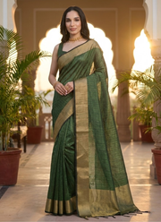 Banarasi Silk Saree with Zari Weaving, Border & Pallu + Blouse Piece 14