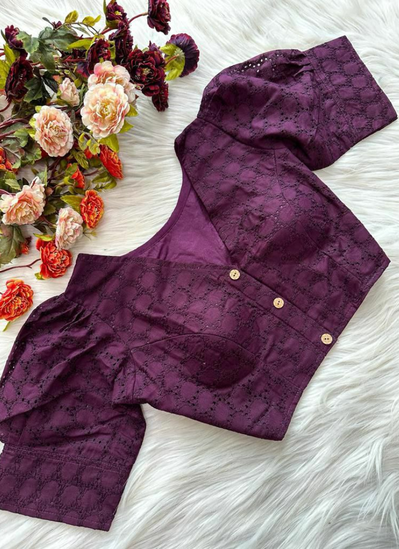 Pure Cotton Hakoba Puff Sleeve Blouse with Football Design