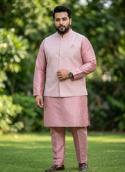 Jacquard Koti Silk Kurta Polo Pant Set For Men 4