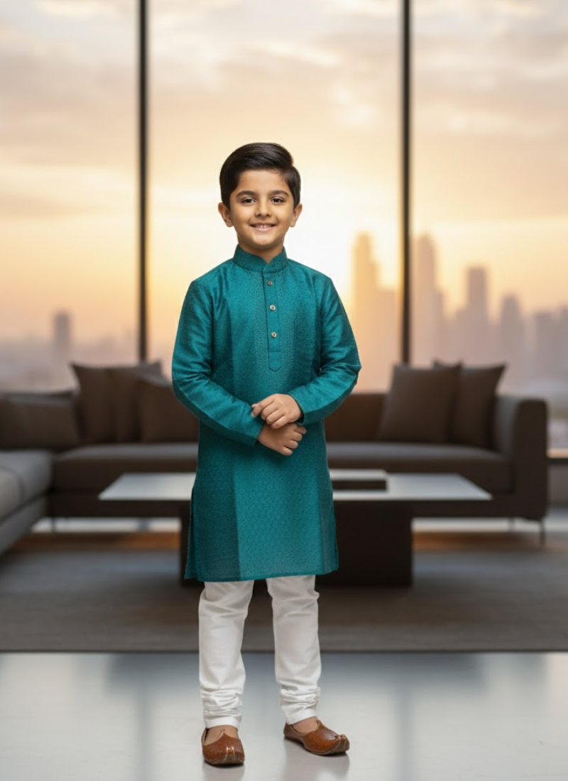 Sea Green Kids Kurta Pajama Set – Festive Ethnic Wear
