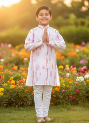 Kids Kurta Pajama Set – Multicolor Silk Kurta with White Cotton Pyjama 6