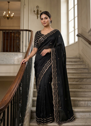 Pure Fandy Satin Silk Saree with Rose Gold Beadwork 23