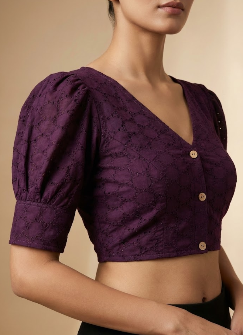 Pure Cotton Hakoba Puff Sleeve Blouse with Football Design