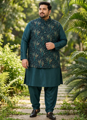 Men's Big Size Silk Kurta Pyjama with Jacquard Koti | Indian Diwali outfit for Men 1