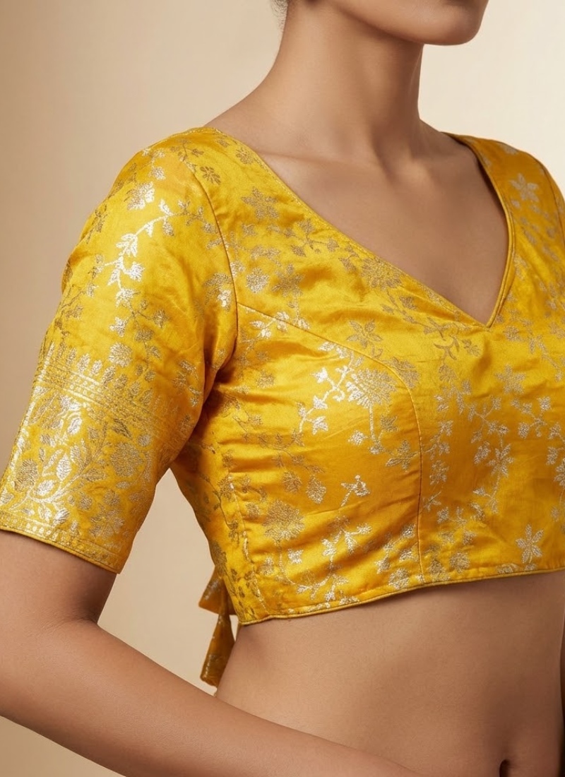 Pure Dola Silk Partywear Blouse with Front Open Style