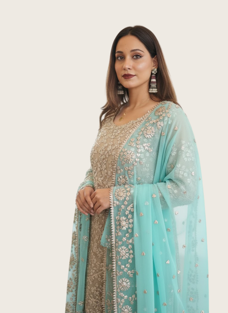 Royal Gota Patti Pakistani Shalwar Kameez – Chiffon Elegance for Women