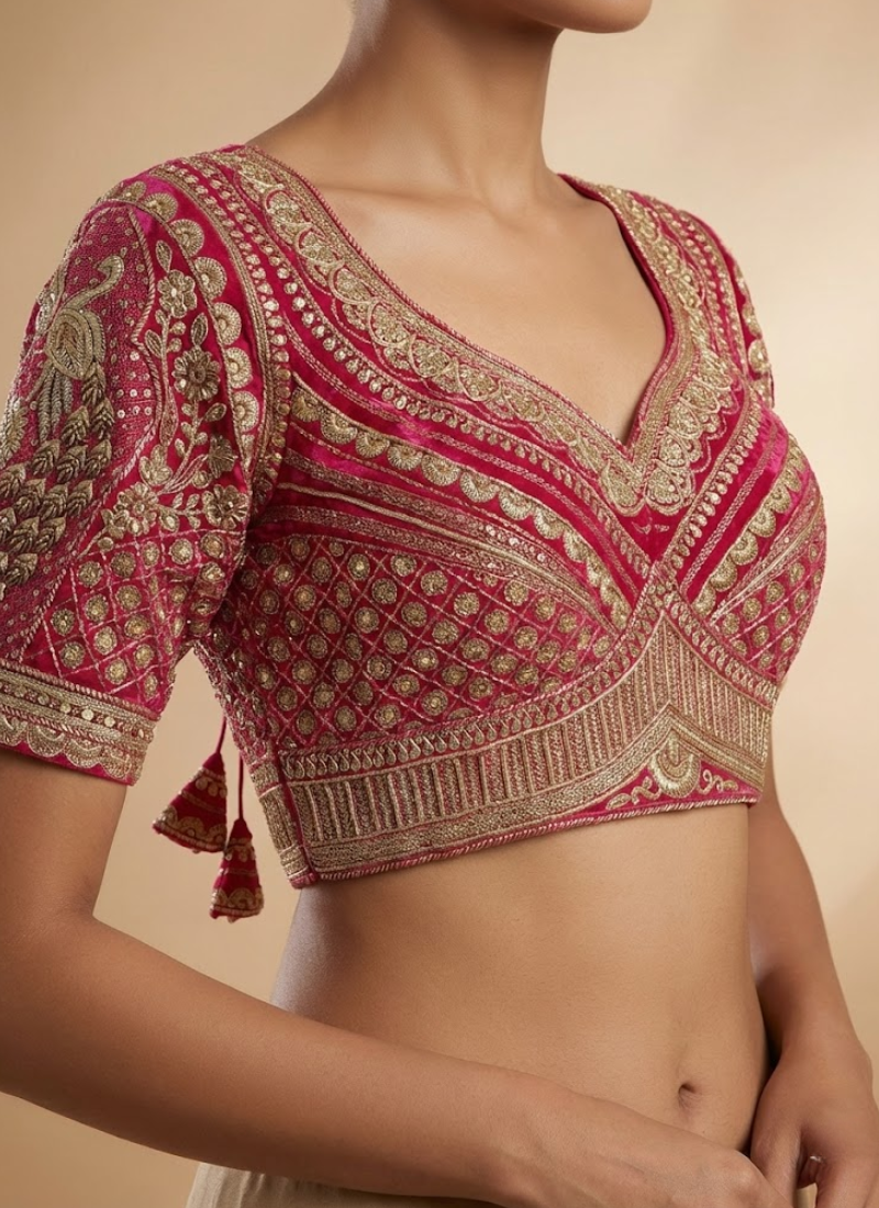 Roman Silk Women’s Blouse with Heavy Embroidery & Back‑Open Design