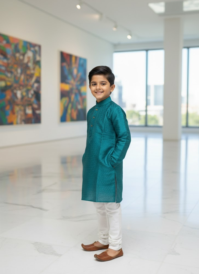 Sea Green Kids Kurta Pajama Set – Festive Ethnic Wear