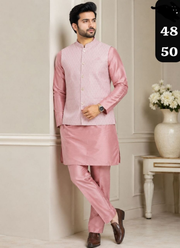 Jacquard Koti Silk Kurta Polo Pant Set For Men 3