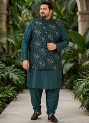 Men's Big Size Silk Kurta Pyjama with Jacquard Koti | Indian Diwali outfit for Men 2