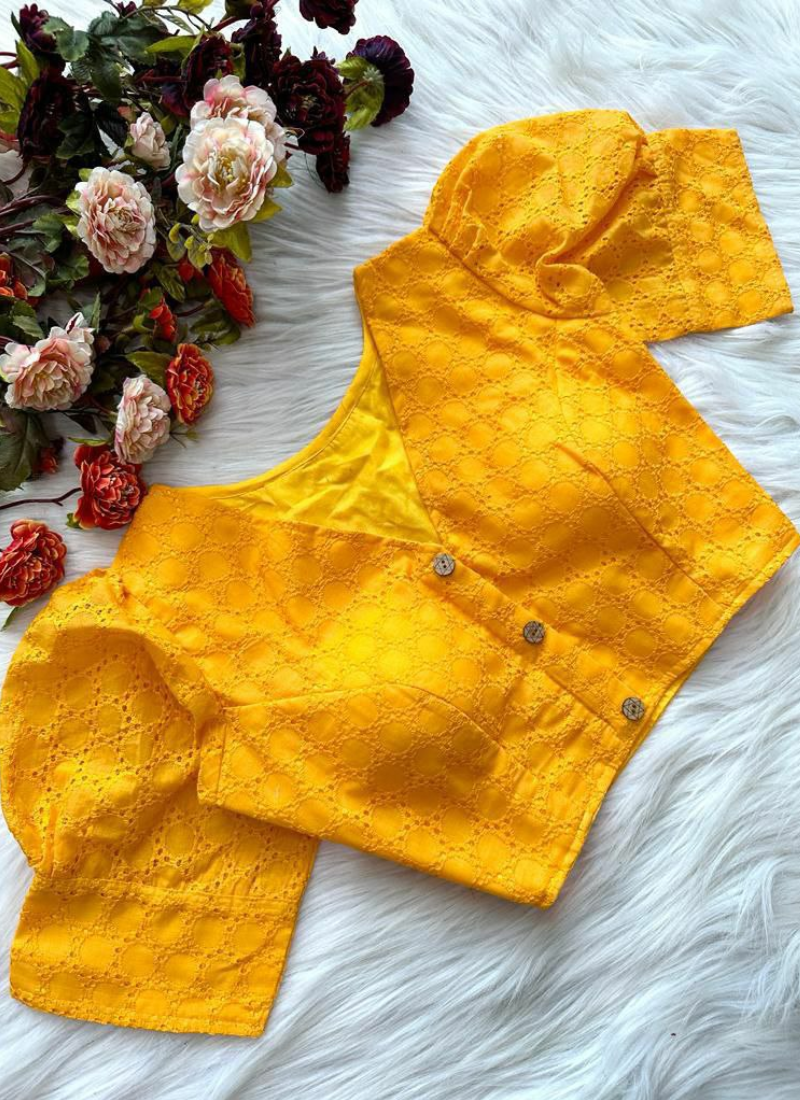 Pure Cotton Hakoba Puff Sleeve Blouse with Football Design