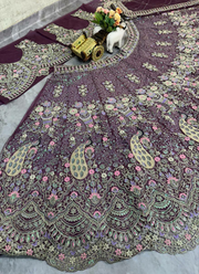 Purple Butterfly Net Lehenga Choli with Sequins & Coding Embroidery + Dupatta 6