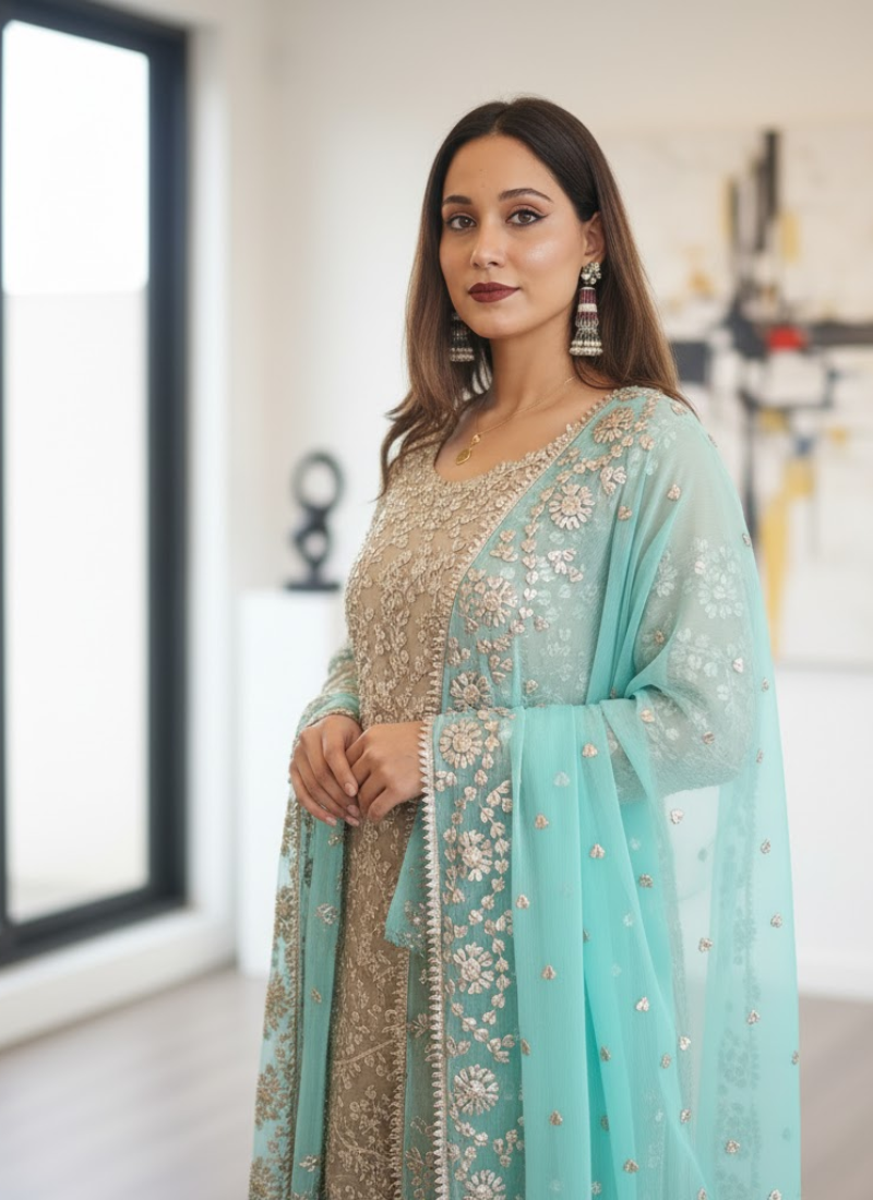 Royal Gota Patti Pakistani Shalwar Kameez – Chiffon Elegance for Women