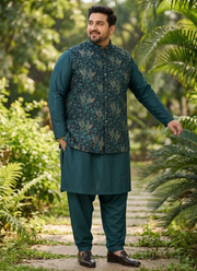 Men's Big Size Silk Kurta Pyjama with Jacquard Koti | Indian Diwali outfit for Men 3
