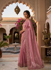 Pure Fandy Satin Silk Saree with Rose Gold Beadwork 26
