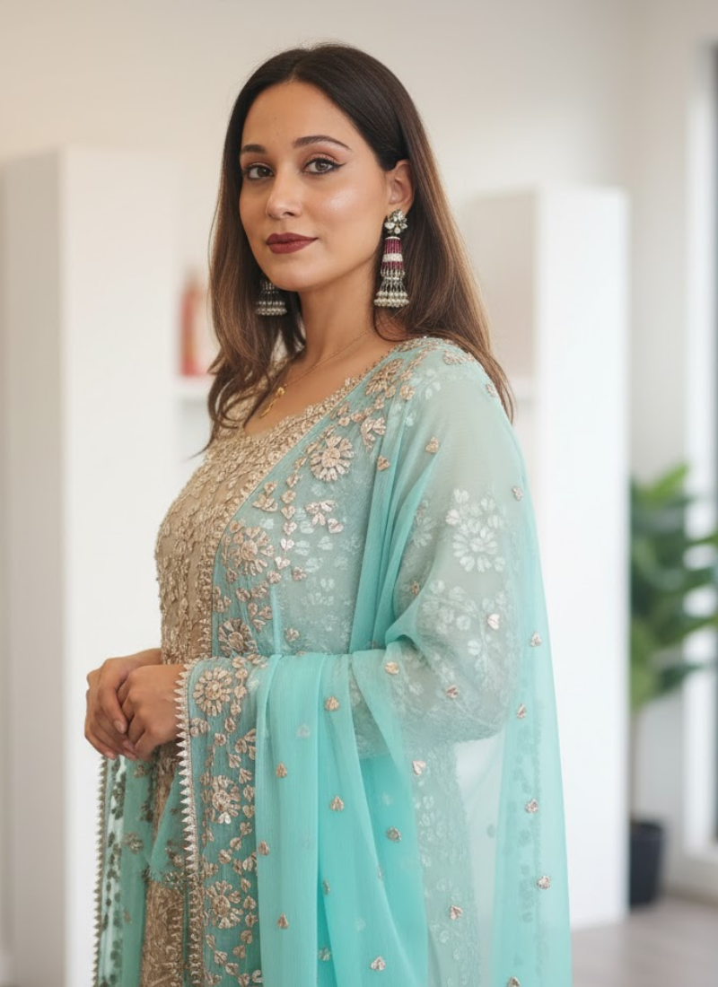 Royal Gota Patti Pakistani Shalwar Kameez – Chiffon Elegance for Women