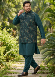 Men's Big Size Silk Kurta Pyjama with Jacquard Koti | Indian Diwali outfit for Men 4